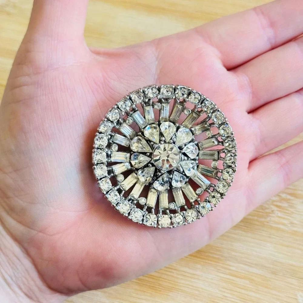 VTG Art Deco Reinad Brooch Pin Crystal Baguettes‎ Marquise Jeweled Retro Silver